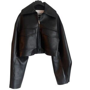 Nanushka black crop 50% leather fiber jacket. Size S.